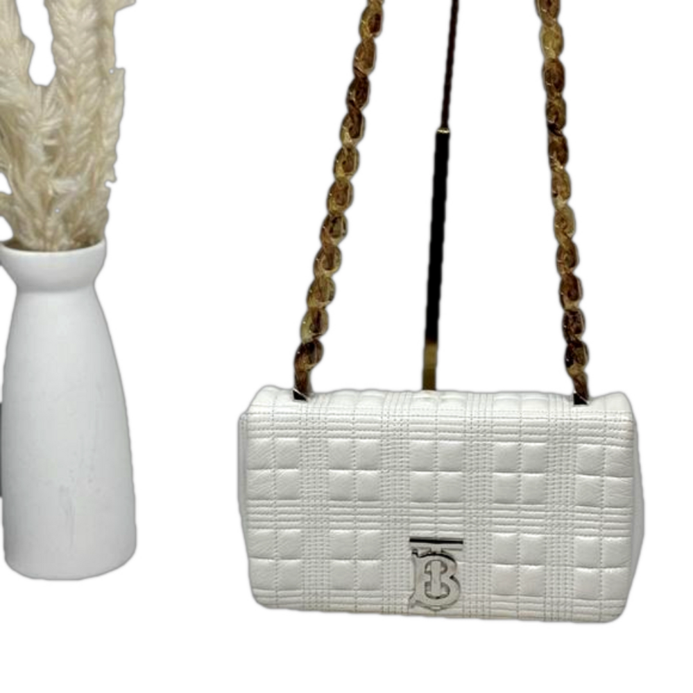 💯Authentic BURBERRY Small Lola Quilted White Leather Shoulder Bag